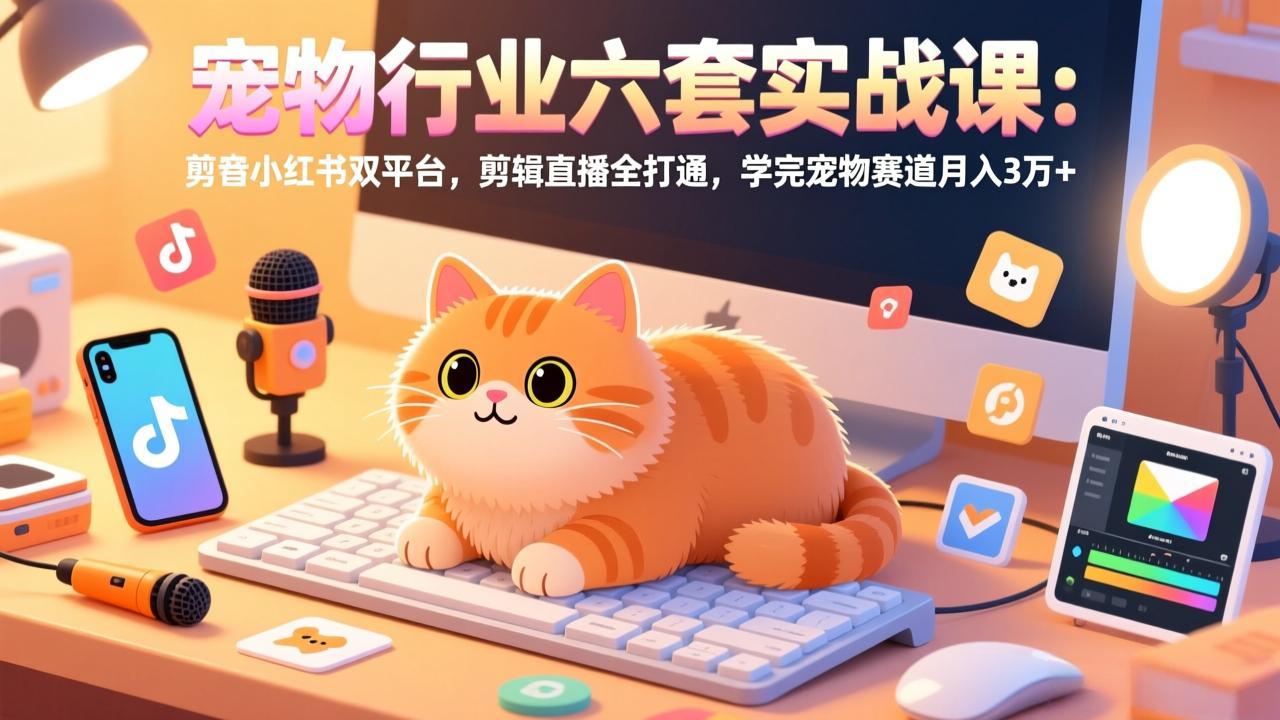 （26.2.26）宠物行业六套实战课：抖音小红书双平台，剪辑直播全打通，学完宠物赛道月入3万+