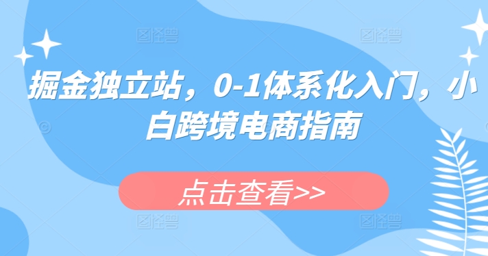 (2024.5.16)掘金独立站，0-1体系化入门，小白跨境电商指南