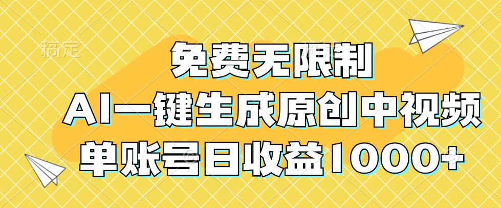 （9.18）免费无限制，AI一键生成原创中视频，单账号日收益1000+